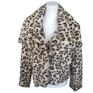 36point5 Faux Fur‎ Cozy Soft Retro Y2K Cropped Leopard Jacket Sz L
